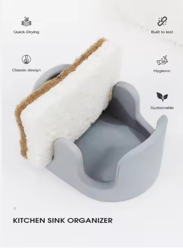 Sink Caddy for Sponges and Scrubbers, Gray Diatomite Countertop Sponge Holder, Standing Single-Tier Kitchen and Bathroom Organizer
