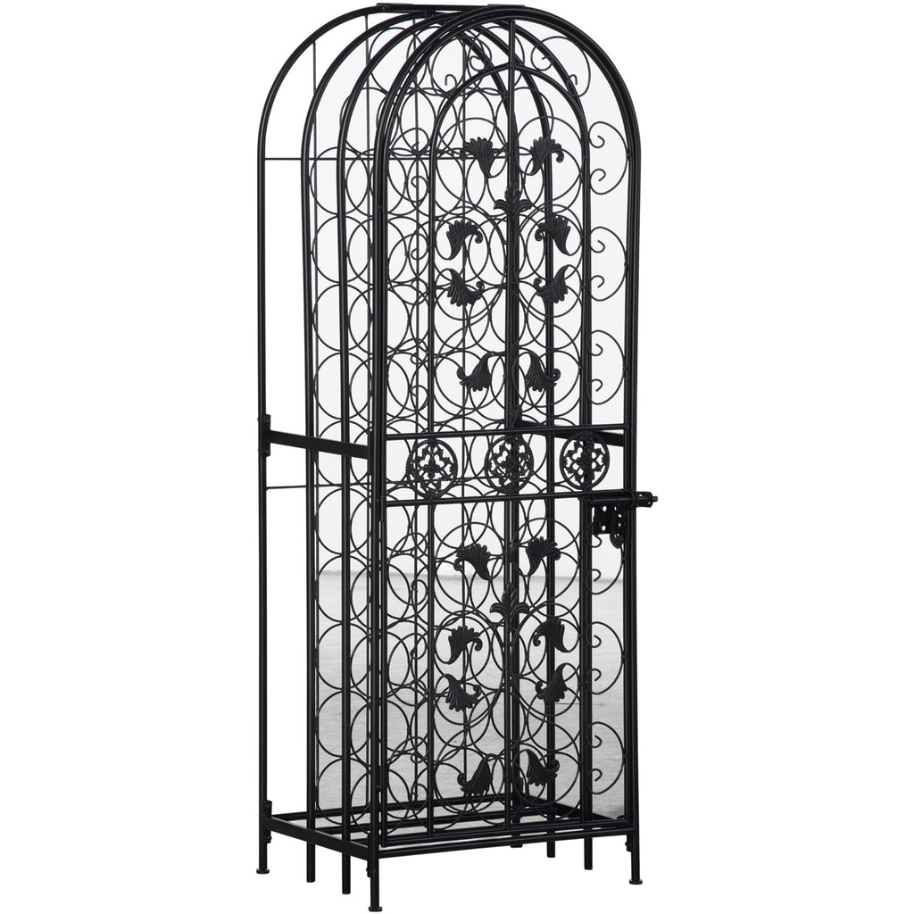 45-Bottle Wine Rack with Locking Door, Black Wrought Iron Freestanding Wine Storage Cabinet for Kitchen, Bar or Dining Room
