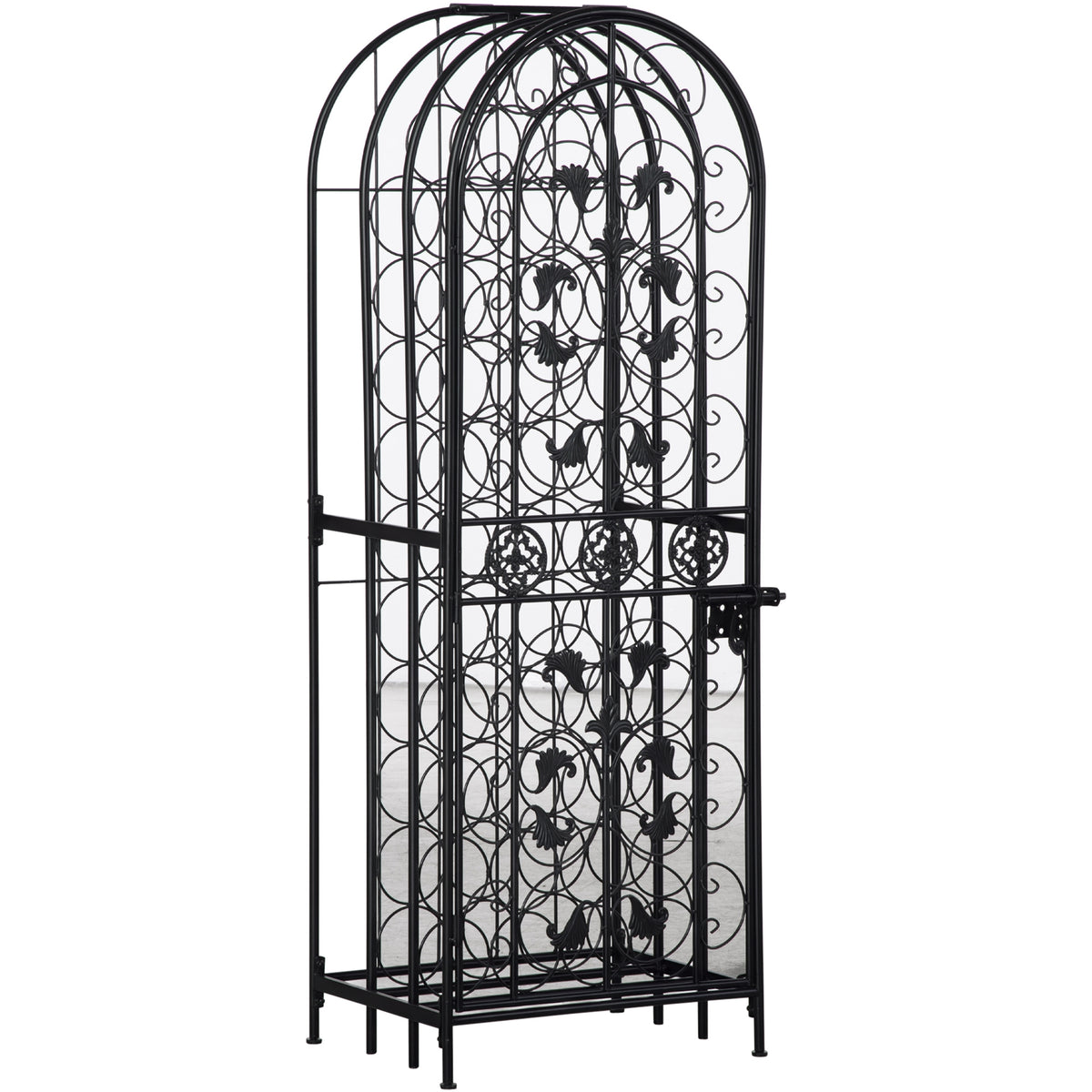 45-Bottle Wine Rack with Locking Door, Black Wrought Iron Freestanding Wine Storage Cabinet for Kitchen, Bar or Dining Room