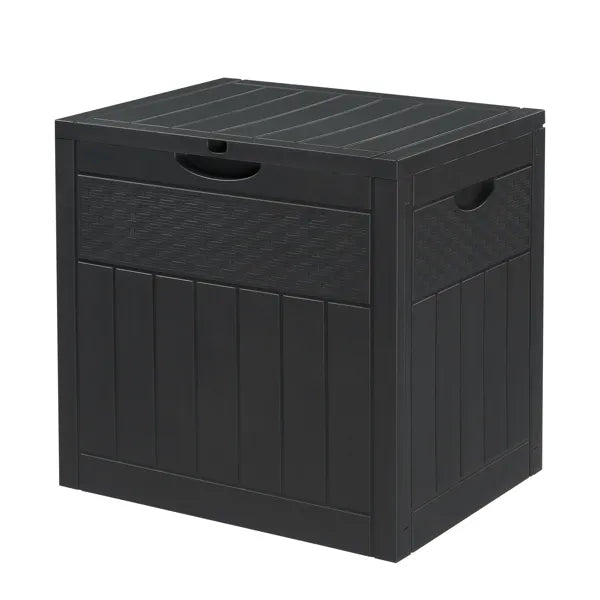 Outdoor Storage Box, 33 Gallon Dark Gray Plastic Deck Box With Wood and Rattan Texture, Clamshell Lid