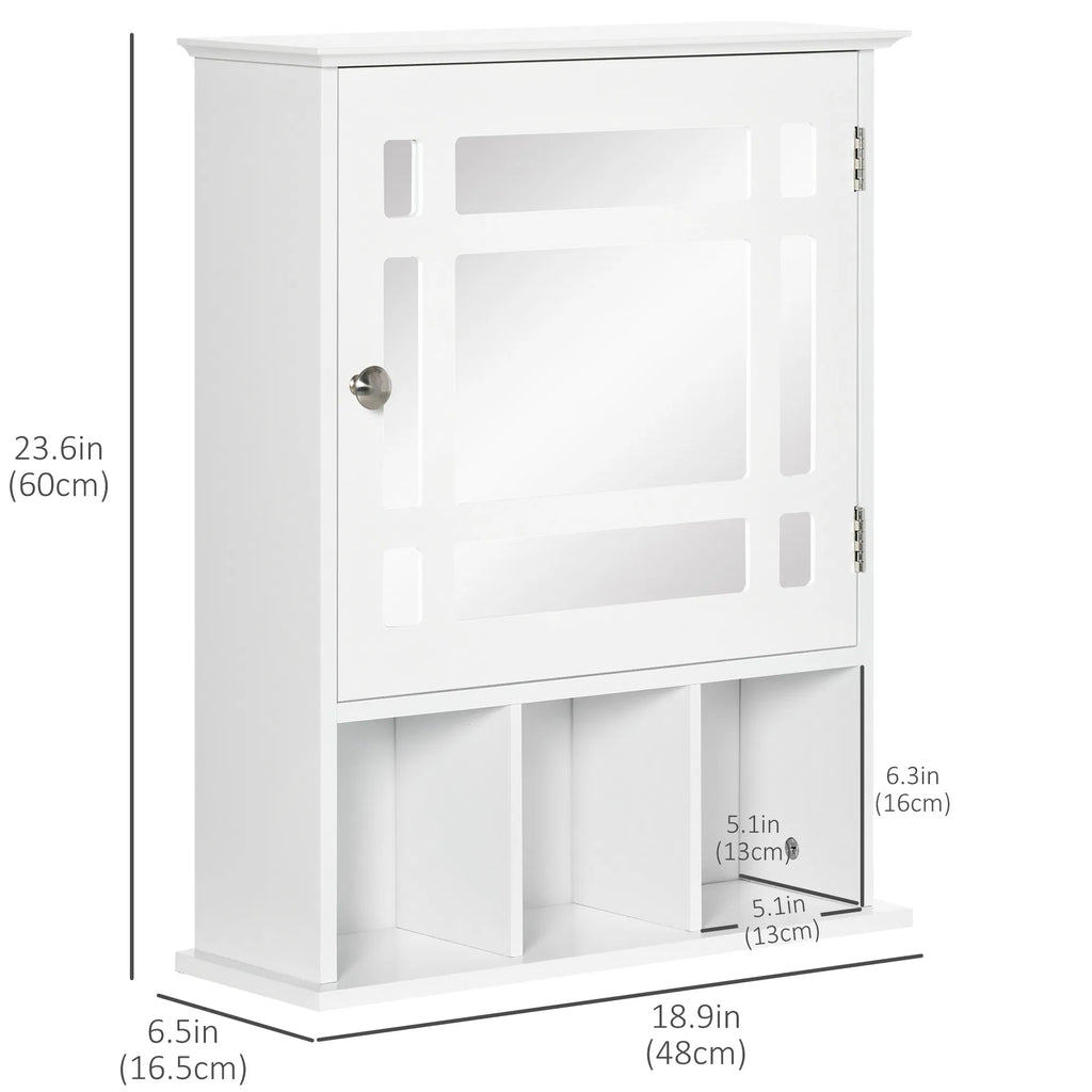 Bathroom Mirror Cabinet, Wall Mounted Medicine Cabinet with Adjustable Shelf and 3 Open Compartments, White