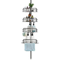 Corner Shower Caddy With Tension Pole, 4 Adjustable Shelves, Towel Bar and 2 Hooks, Black, 8.66-116.14 In