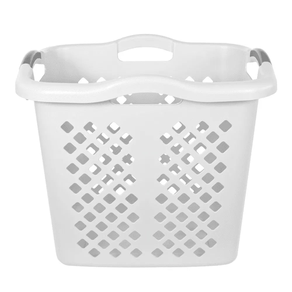 2 Bushel Laundry Basket With Silver Handles, White Plastic Hamper, 71 Liter Capacity, 2 Pack
