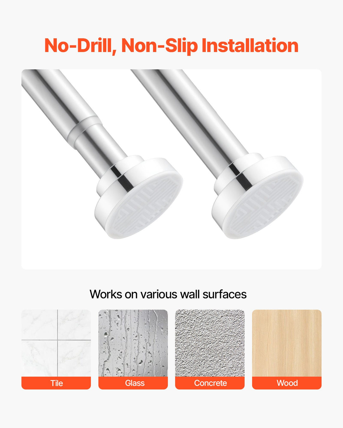 Shower Curtain Rod 28-76 in Adjustable Tension Rod, Stainless Steel Telescoping Closet and Window Rod with Brackets, No Drilling, Silver