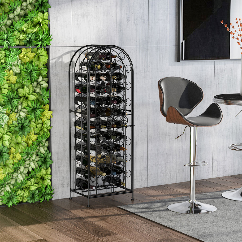 45-Bottle Wine Rack with Locking Door, Black Wrought Iron Freestanding Wine Storage Cabinet for Kitchen, Bar or Dining Room