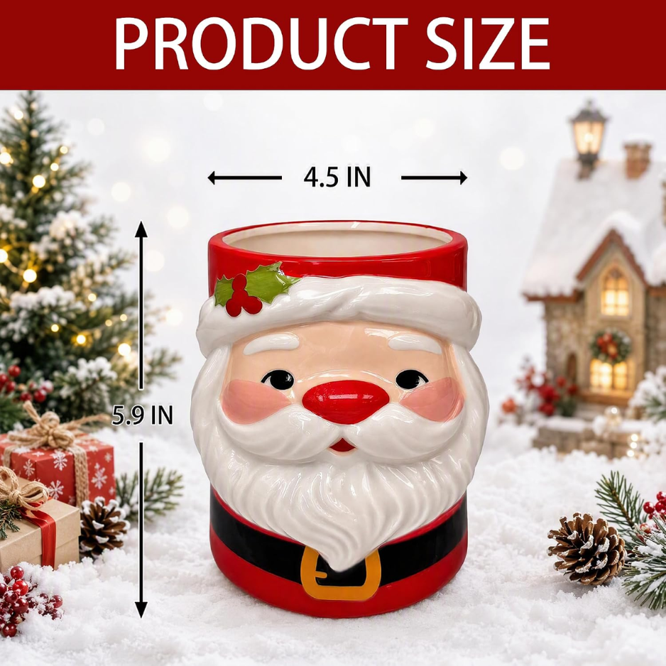 Santa Ceramic Utensil Holder, Red Christmas Kitchen Countertop Crock for Cooking and Baking Tools