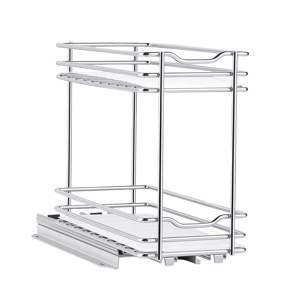 Pull Out Spice Rack Organizer for Cabinet, 2 Tier Slide Out Metal Seasoning Basket, Silver, 4.33" W x 8.46" D x 10.43" H