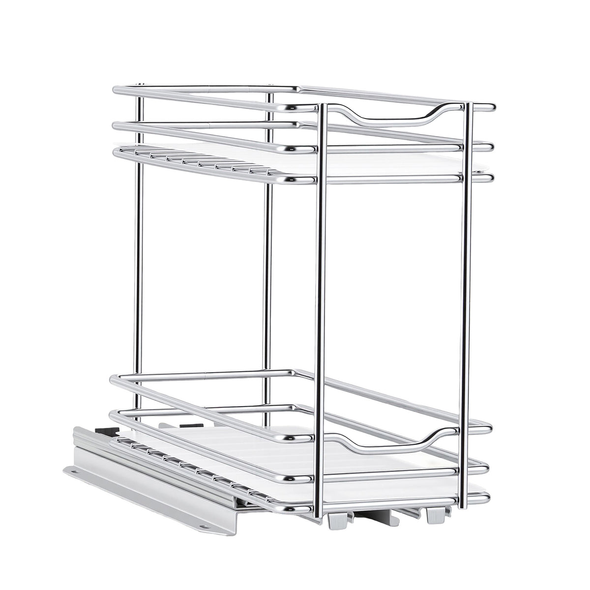 Pull Out Spice Rack Organizer for Cabinet, 2 Tier Slide Out Metal Seasoning Basket, Silver, 4.33" W x 8.46" D x 10.43" H