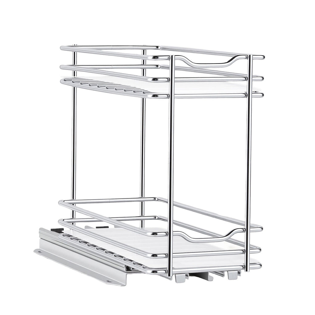 Pull Out Spice Rack Organizer for Cabinet, 2 Tier Slide Out Metal Seasoning Basket, Silver, 4.33" W x 8.46" D x 10.43" H