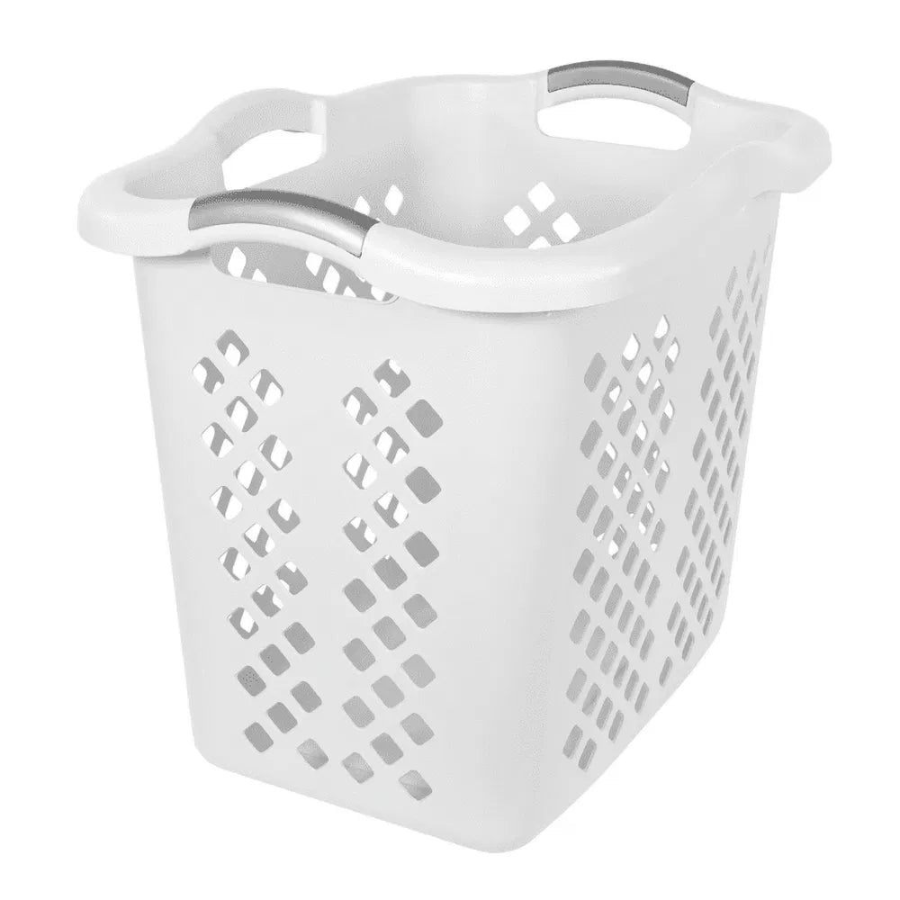 2 Bushel Laundry Basket With Silver Handles, White Plastic Hamper, 71 Liter Capacity, 2 Pack