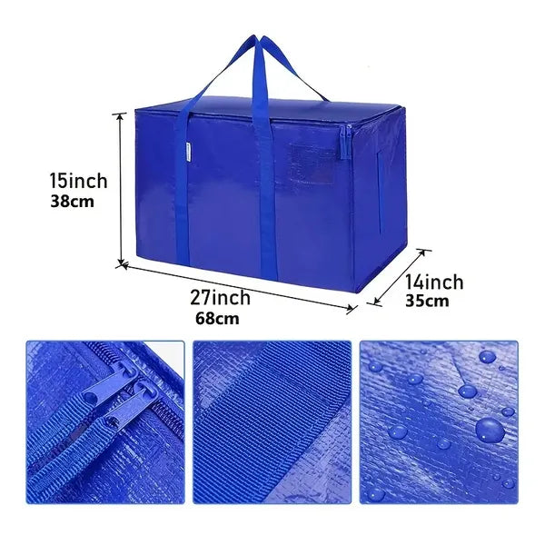 Large Moving Storage Bag With Zipper and Handles, Blue Heavy-Duty Tote for Clothes and Closet Storage, 1 or 8 Pack