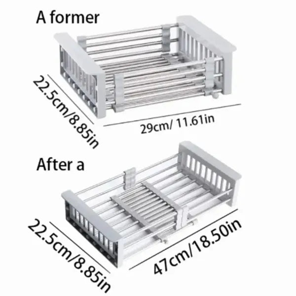 Adjustable Over the Sink Dish Drying Rack, Stainless Steel Expandable Drain Basket for Dishes and Produce
