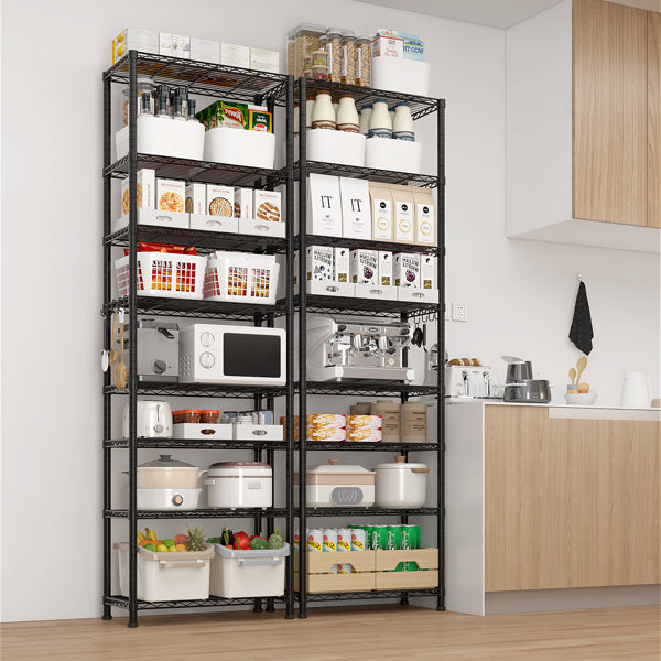 8-Tier Wire Shelving Unit, Black Carbon Steel Storage Rack With Adjustable Feet and 4 S-Hooks, 23.62 x 13.78 x 78.74 Inches
