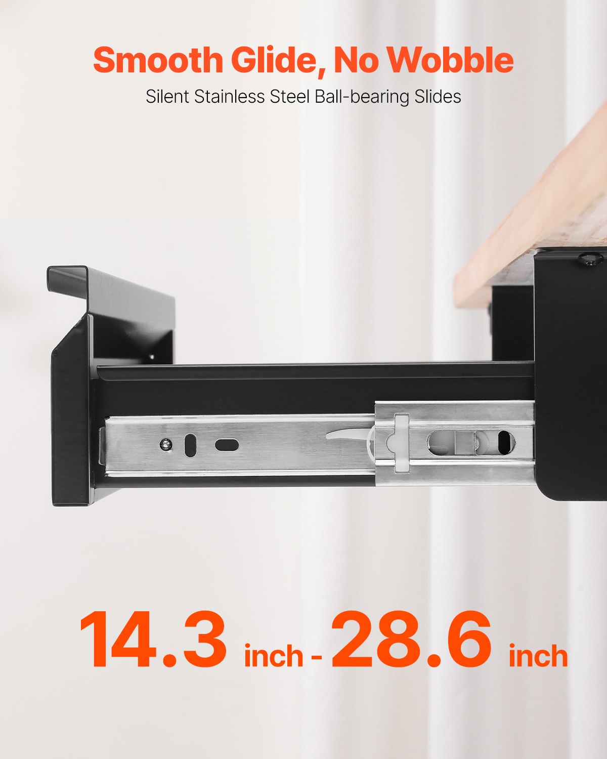 Under Desk Drawer Slide Out, Black Steel Pull-Out Pencil Drawer With Cable Holes, 17 x 9 x 4 In