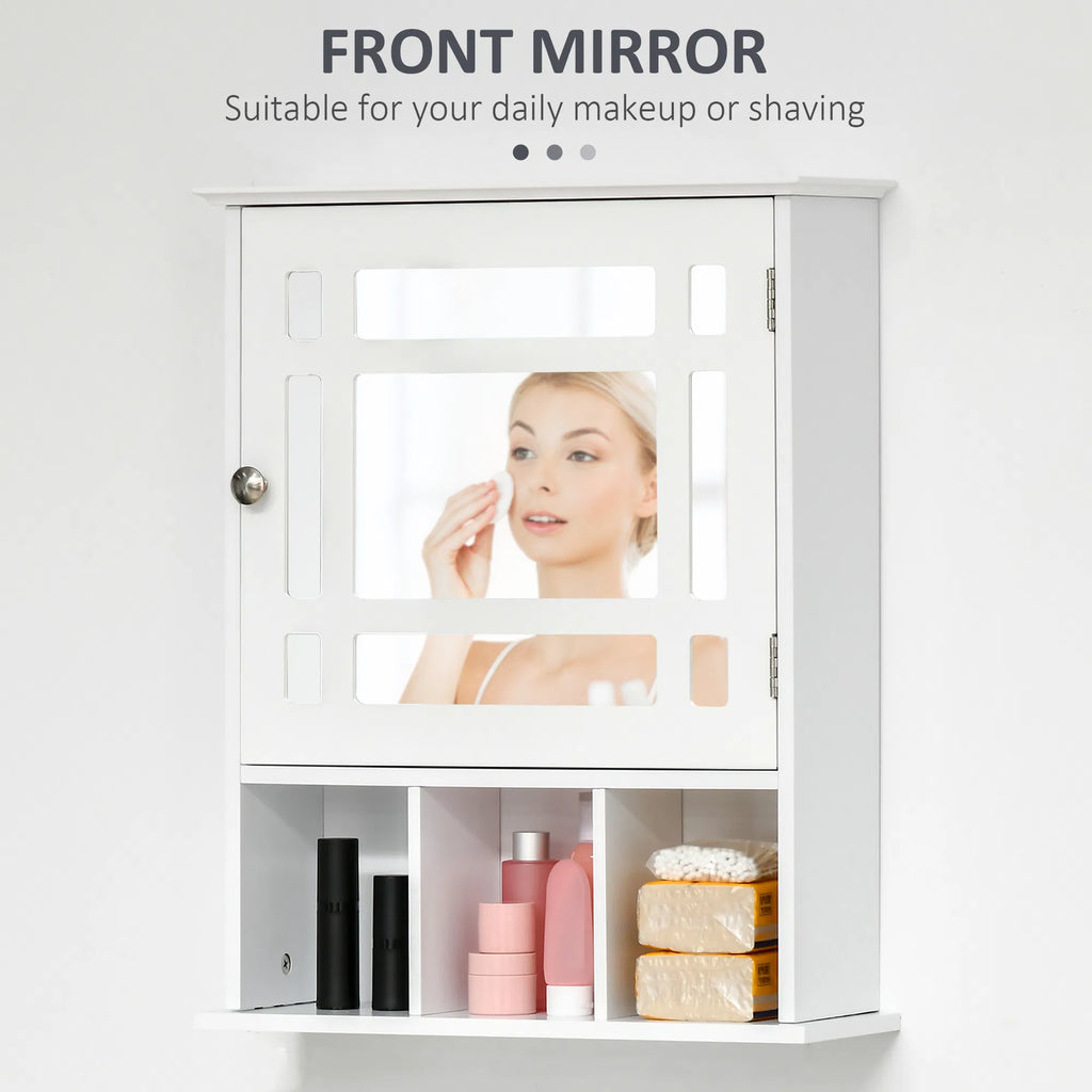 Bathroom Mirror Cabinet, Wall Mounted Medicine Cabinet with Adjustable Shelf and 3 Open Compartments, White