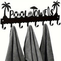 Pool Towel Rack With 8 Hooks, Wall Mounted Black Metal Towel Holder for Bathroom, Poolside, and Spa