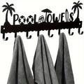 Pool Towel Rack With 8 Hooks, Wall Mounted Black Metal Towel Holder for Bathroom, Poolside, and Spa