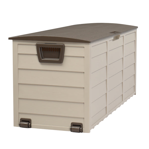 Outdoor Storage Box With Wheels, 75 Gallon Brown Plastic Deck Box for Patio, Garden, and Garage, 44 x 21.3 x 19.3 Inches
