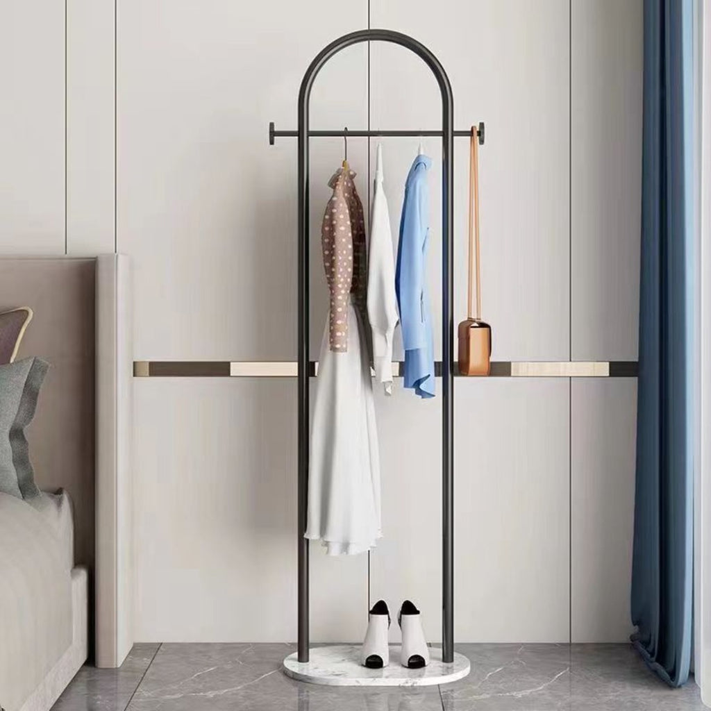 Freestanding Clothes Rack With Marble Base, Metal Garment Rack With 2 Side Hooks for Bedroom and Entryway