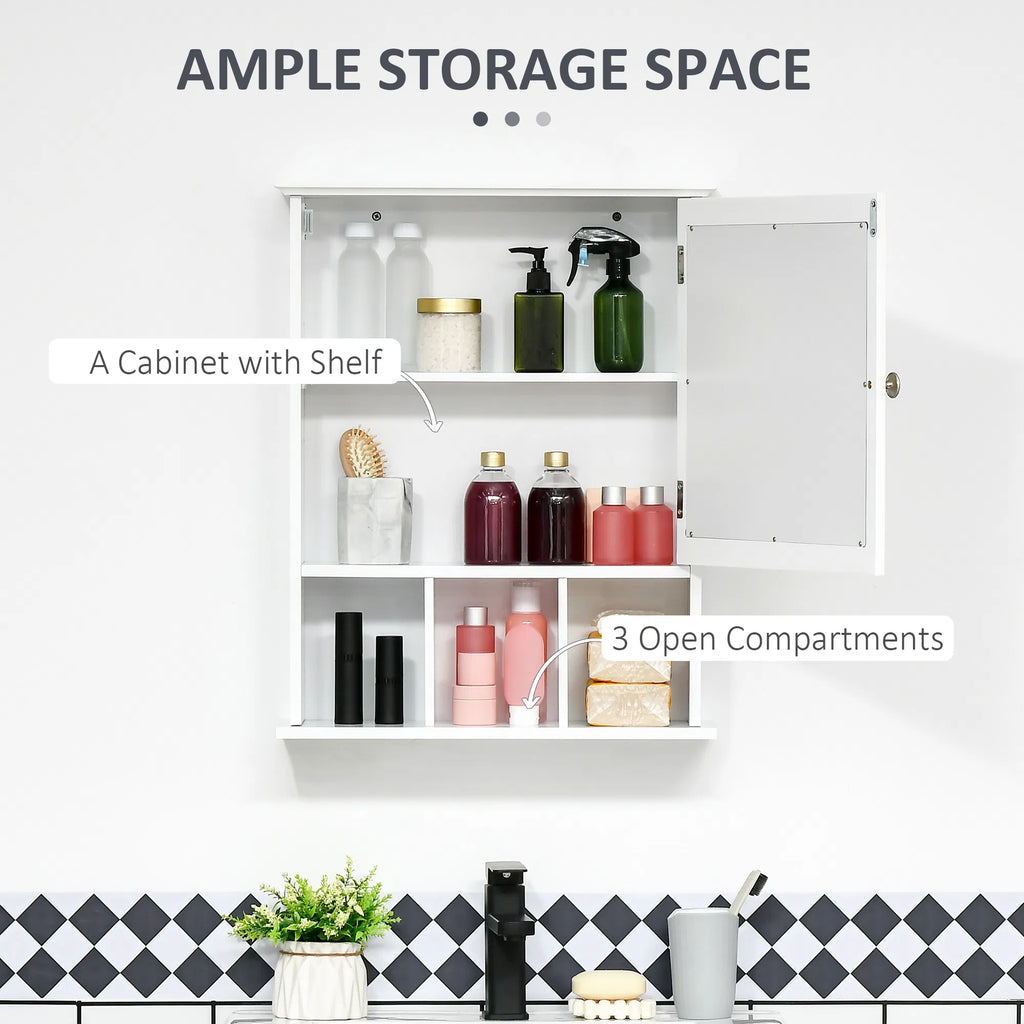 Bathroom Mirror Cabinet, Wall Mounted Medicine Cabinet with Adjustable Shelf and 3 Open Compartments, White