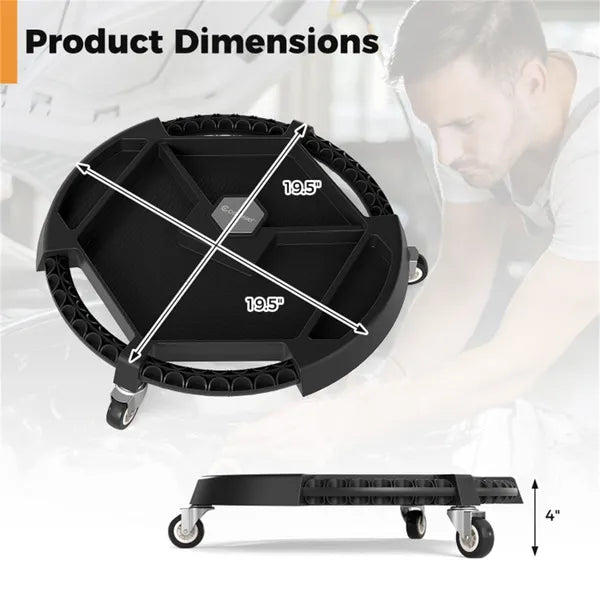 Rolling Tool Caddy Tray With 4 Compartments, Magnets and 360° Swivel Casters, Black Portable Garage Organizer, 19.5"