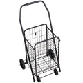 Folding Shopping Cart with Swivel Wheels, 90 lb Capacity Rolling Grocery and Laundry Utility Cart, Black Metal Mesh Basket