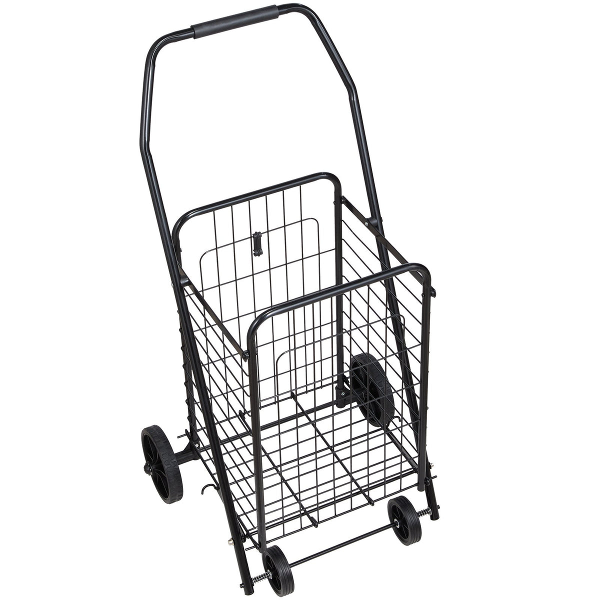 Folding Shopping Cart with Swivel Wheels, 90 lb Capacity Rolling Grocery and Laundry Utility Cart, Black Metal Mesh Basket
