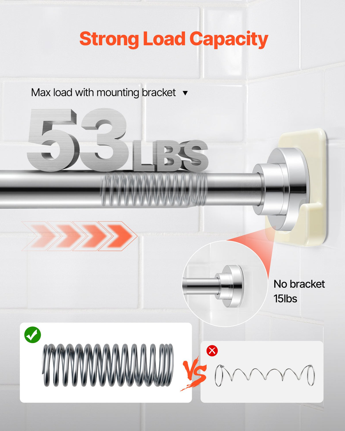 Shower Curtain Rod 28-76 in Adjustable Tension Rod, Stainless Steel Telescoping Closet and Window Rod with Brackets, No Drilling, Silver