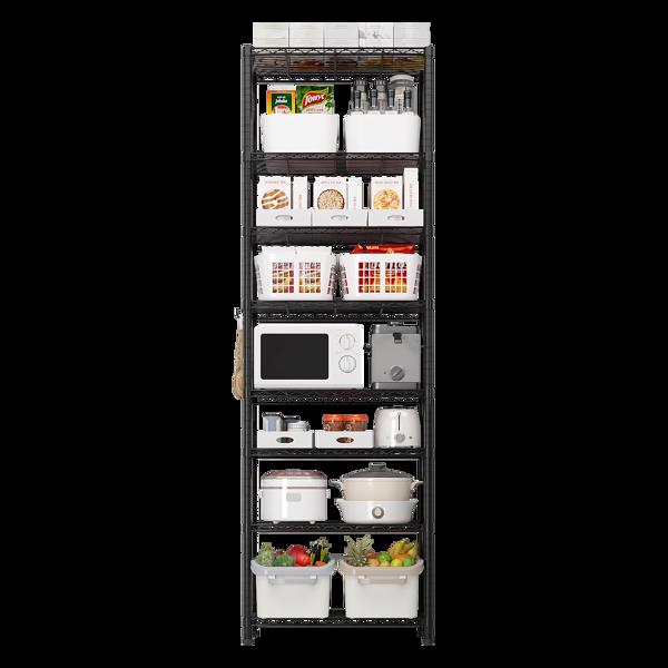 8-Tier Wire Shelving Unit, Black Carbon Steel Storage Rack With Adjustable Feet and 4 S-Hooks, 23.62 x 13.78 x 78.74 Inches