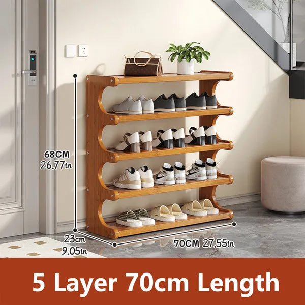 Wood Shoe Rack, 5-Tier or 6-Tier Freestanding Storage Shelf for Entryway, Closet, and Bedroom, Wood Grain Finish