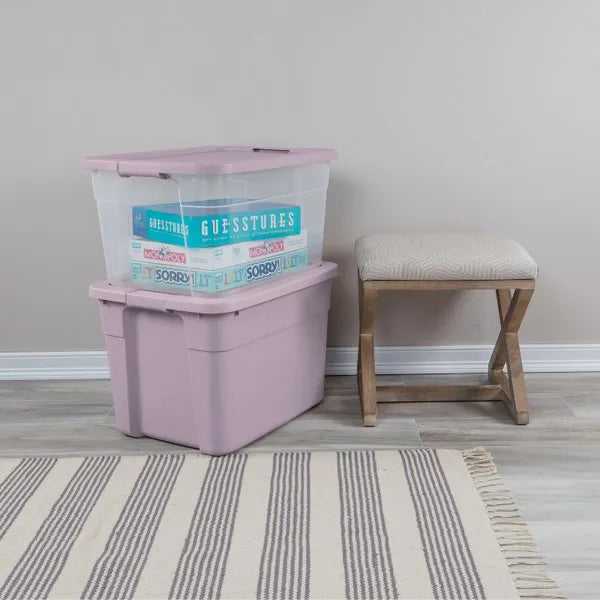20 Gallon Storage Tote With Lid, Stackable Plastic Storage Bin With Clip Handles for Garage, Basement, and Attic