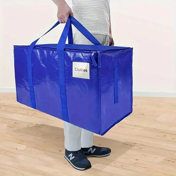 Large Moving Storage Bag With Zipper and Handles, Blue Heavy-Duty Tote for Clothes and Closet Storage, 1 or 8 Pack