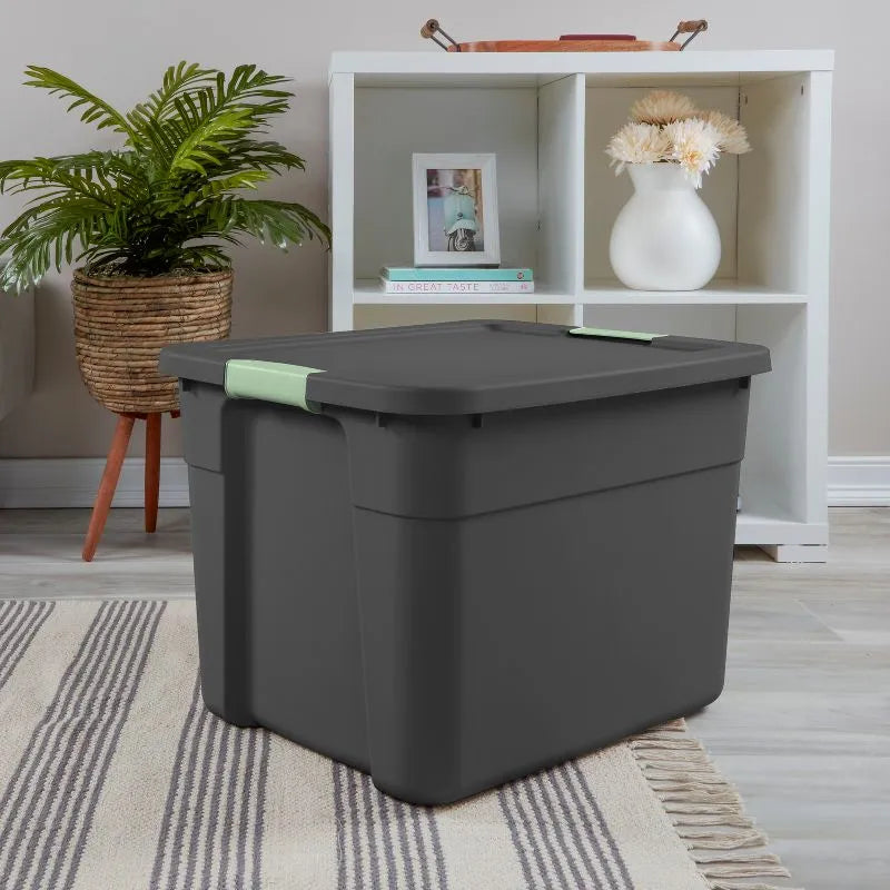 20 Gallon Storage Tote With Lid, Stackable Plastic Storage Bin With Clip Handles for Garage, Basement, and Attic