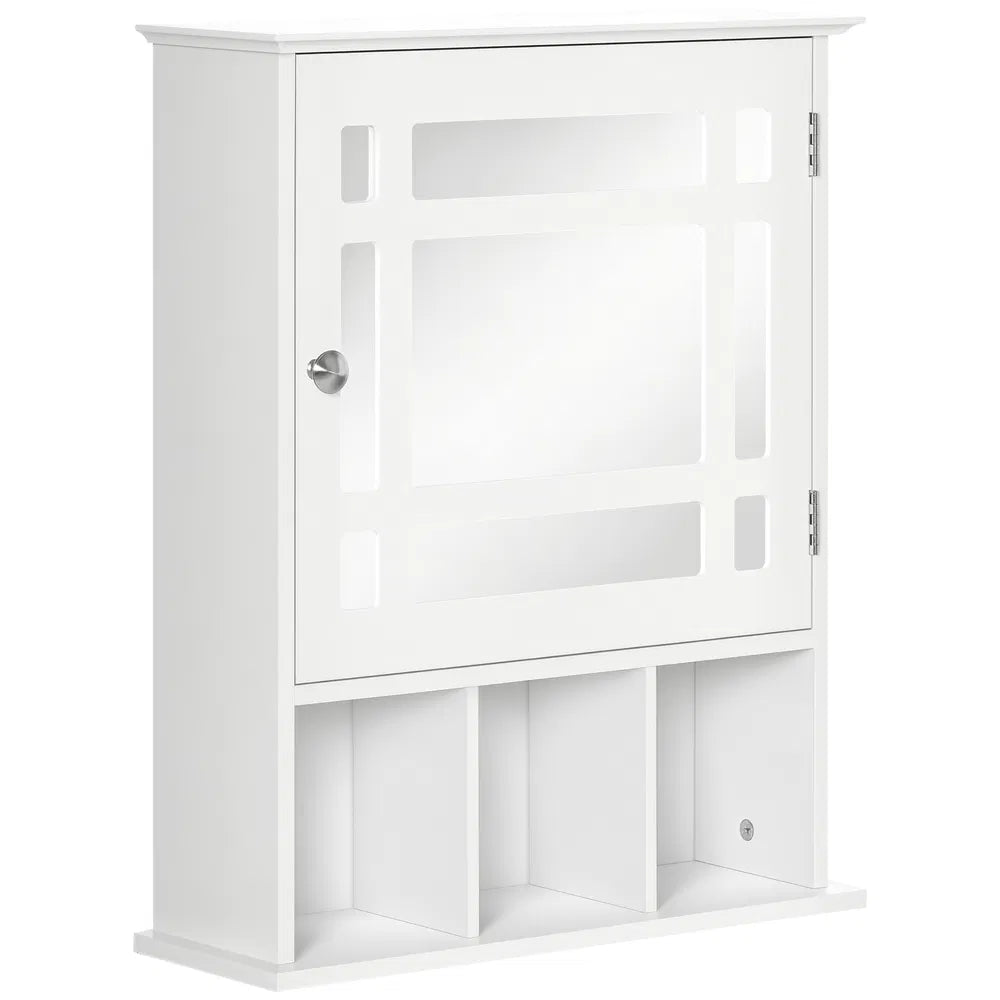 Bathroom Mirror Cabinet, Wall Mounted Medicine Cabinet with Adjustable Shelf and 3 Open Compartments, White