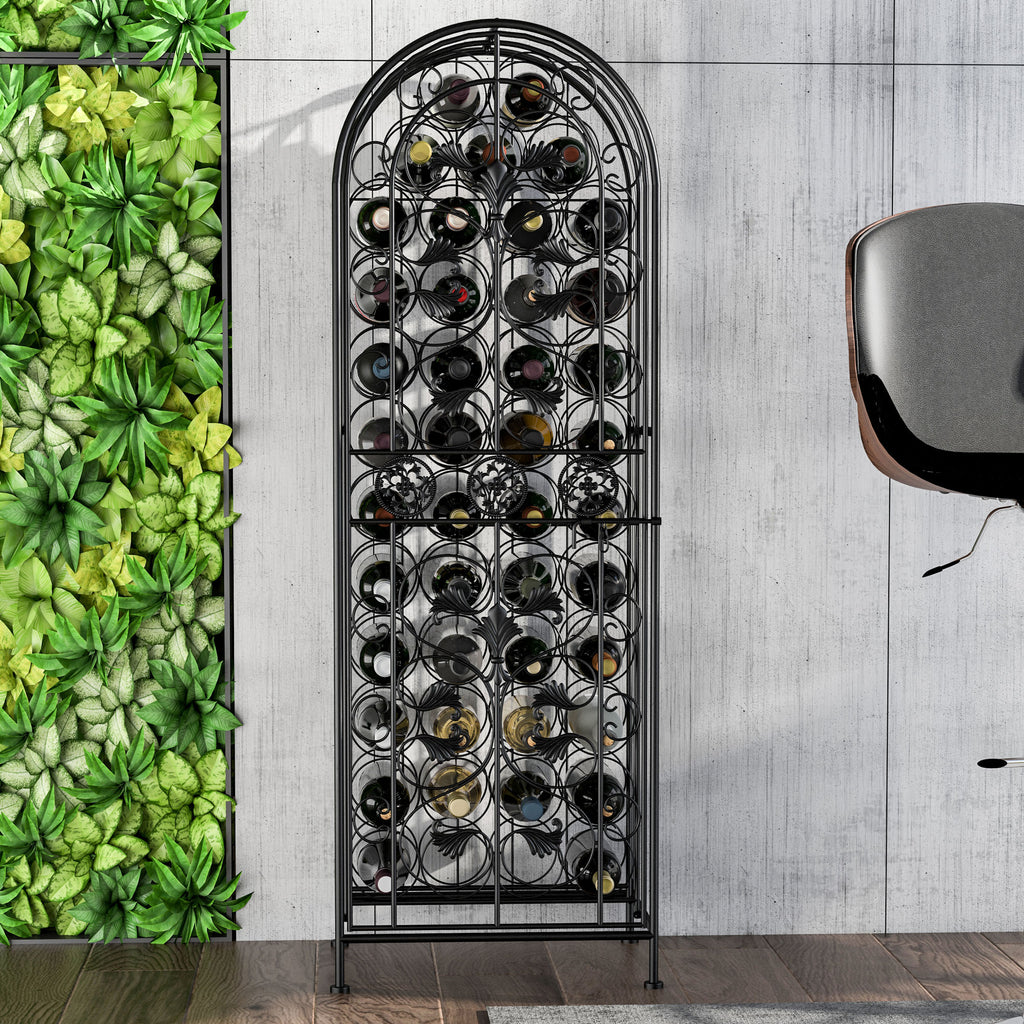 45-Bottle Wine Rack with Locking Door, Black Wrought Iron Freestanding Wine Storage Cabinet for Kitchen, Bar or Dining Room