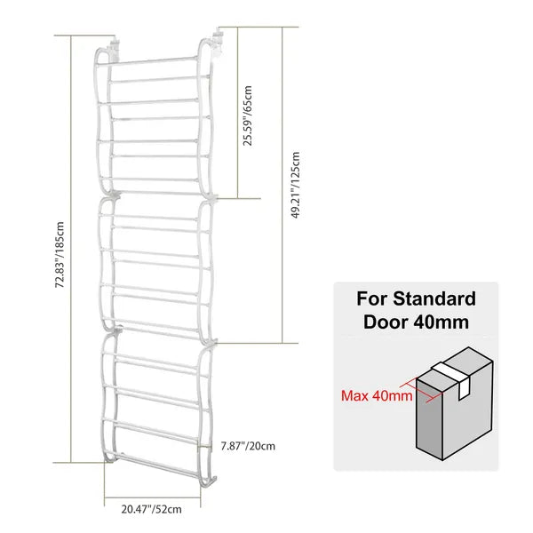 Over the Door Shoe Rack, 12-Tier White Steel Hanging Shoe Organizer for 36 Pairs, Closet and Entryway Storage