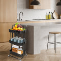 3-Tier Rolling Utility Cart With Mesh Baskets, Hanging Box and 4 Hooks, Lockable 360-Degree Wheels, Black or White