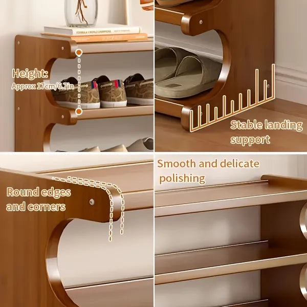 Wood Shoe Rack, 5-Tier or 6-Tier Freestanding Storage Shelf for Entryway, Closet, and Bedroom, Wood Grain Finish