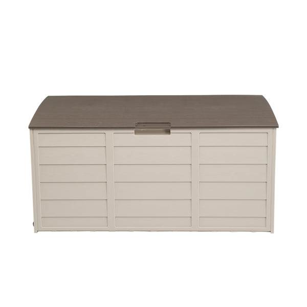 Outdoor Storage Box With Wheels, 75 Gallon Brown Plastic Deck Box for Patio, Garden, and Garage, 44 x 21.3 x 19.3 Inches