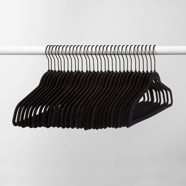 Velvet Suit Hangers, 30 Pack - Slim Flocked Clothes Hangers for Shirts, Dresses, Sweaters and Suits, Black