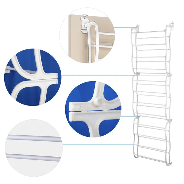 Over the Door Shoe Rack, 12-Tier White Steel Hanging Shoe Organizer for 36 Pairs, Closet and Entryway Storage