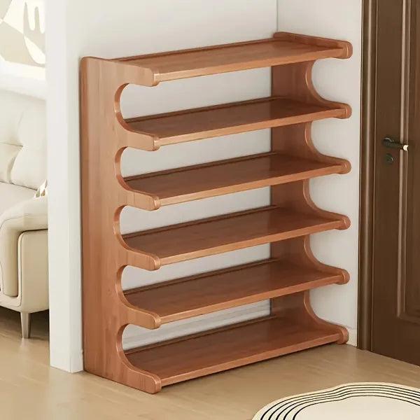 Wood Shoe Rack, 5-Tier or 6-Tier Freestanding Storage Shelf for Entryway, Closet, and Bedroom, Wood Grain Finish