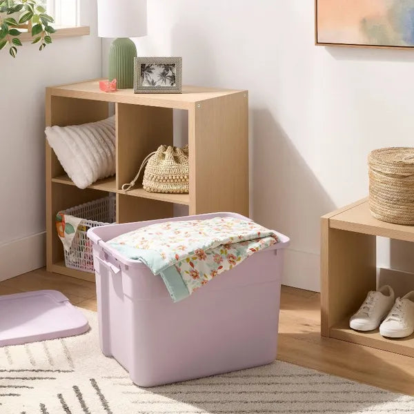20 Gallon Storage Tote With Lid, Stackable Plastic Storage Bin With Clip Handles for Garage, Basement, and Attic