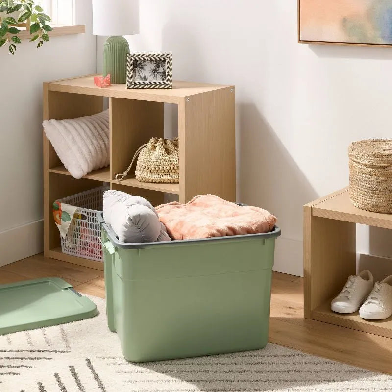 20 Gallon Storage Tote With Lid, Stackable Plastic Storage Bin With Clip Handles for Garage, Basement, and Attic