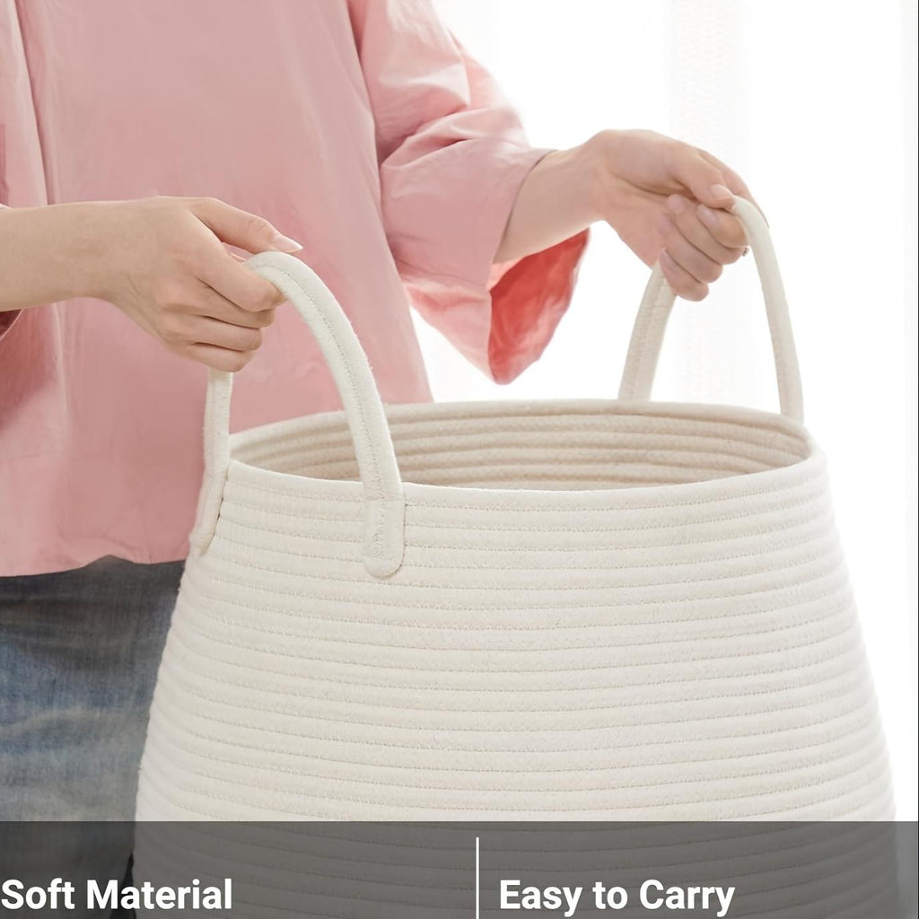 Tall Woven Laundry Hamper With Extended Handles, 22 Inch Foldable Clothes Basket for Bedroom and Bathroom, Black, Brown, White