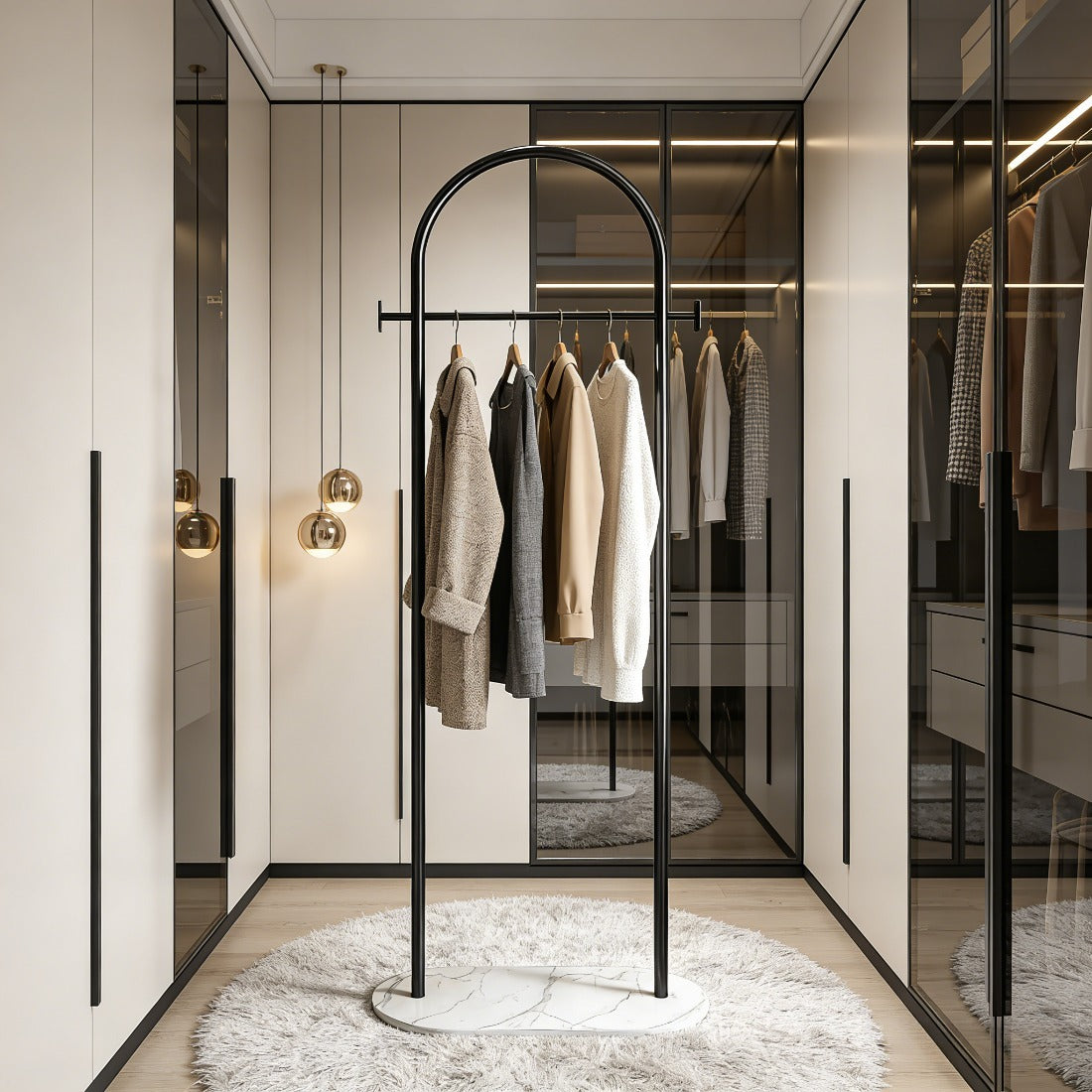Freestanding Clothes Rack With Marble Base, Metal Garment Rack With 2 Side Hooks for Bedroom and Entryway