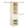 Closet Organizer Tower With 5 Shelves, 2 Drawers and 3 Adjustable Hanging Rods, Ivory Woodgrain