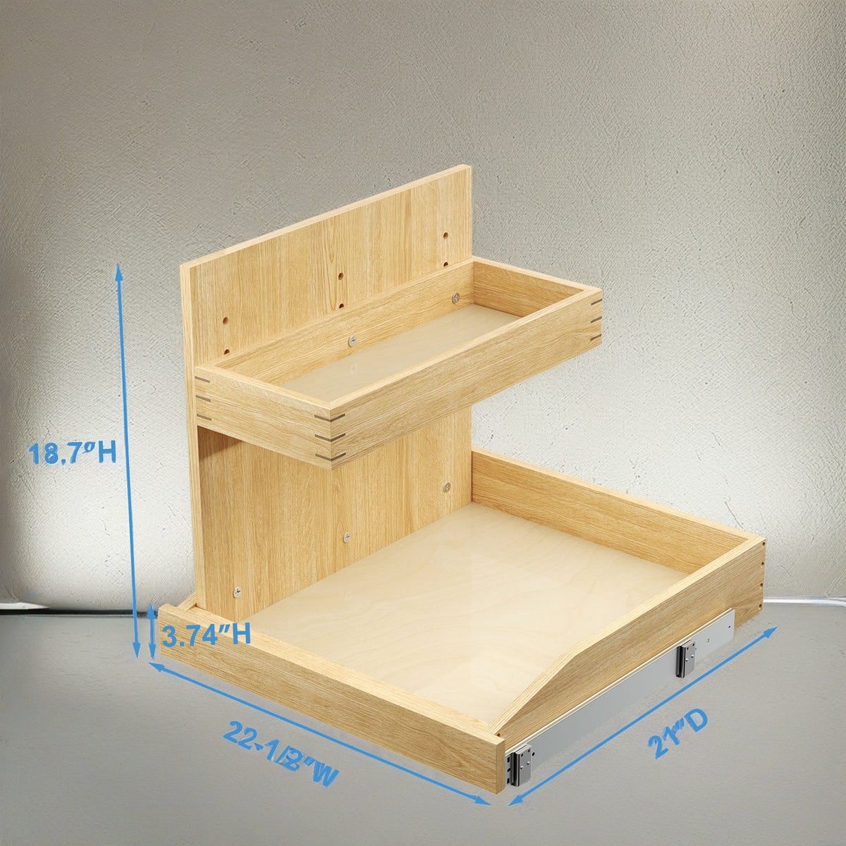 Under Sink Organizer, 2 Tier Wood Pull Out Cabinet Shelf With U Bracket, 22-1/2" W x 21" D, Left Opening, Kitchen and Bathroom