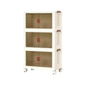 Foldable Storage Bins With Lids and Wheels, Set of 3, Beige Plastic Stackable Cubes With Magnetic Front Doors