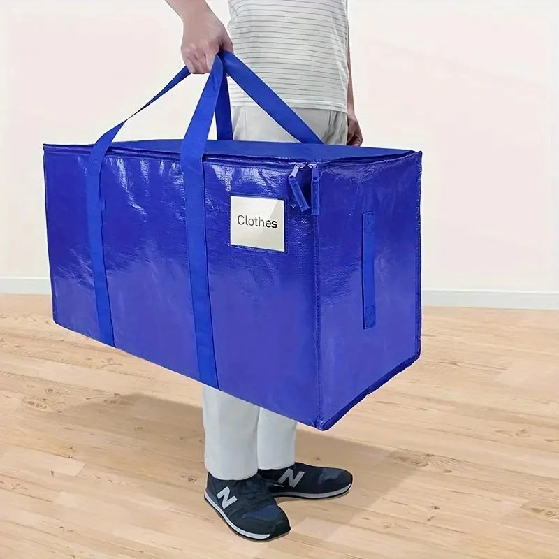 Large Moving Storage Bag With Zipper and Handles, Blue Heavy-Duty Tote for Clothes and Closet Storage, 1 or 8 Pack